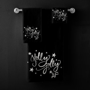 Holly Jolly AF   Shiny Silver Imitats Foil Script Badhandtuch Set