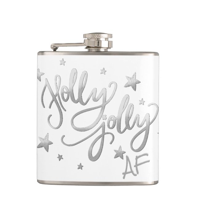 Holly Jolly AF | Shiny Silver Imitats Foil Script Flachmann (Vorderseite)