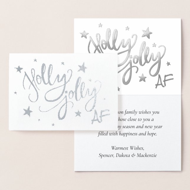 Holly Jolly AF | Shiny Silver Imitats Foil Script Folienkarte (Anzeige)