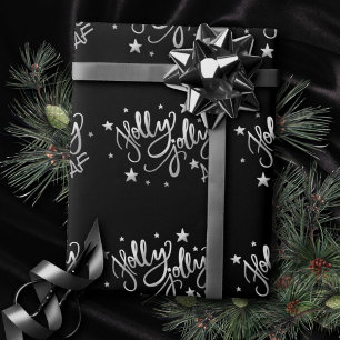 Holly Jolly AF   Shiny Silver Imitats Foil Script Geschenkpapier