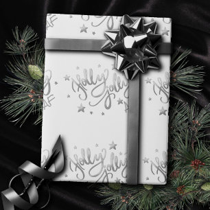 Holly Jolly AF   Shiny Silver Imitats Foil Script Geschenkpapier