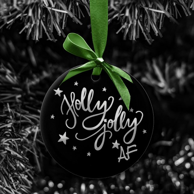 Holly Jolly AF | Shiny Silver Imitats Foil Script Keramik Ornament (Von Creator hochgeladen)