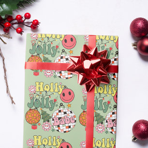 Holly Jolly Babe Retro 70er-Typografie  Geschenkpapier