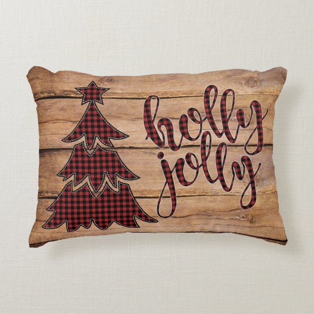 holly jolly Buffalo Plaid Christmas Tree Coussin (Devant)