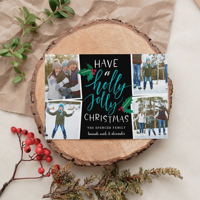 Holly Jolly | Carte de collage photo de vacances (Créateur téléchargé)