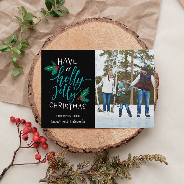 Holly Jolly | Carte de collage photo de vacances (Créateur téléchargé)