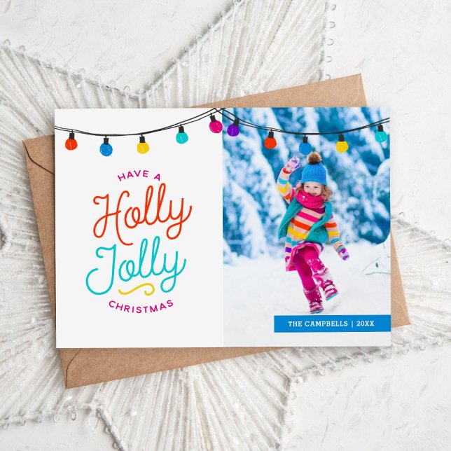 Holly Jolly Carte photo de vacances | Salutation à (Créateur téléchargé)