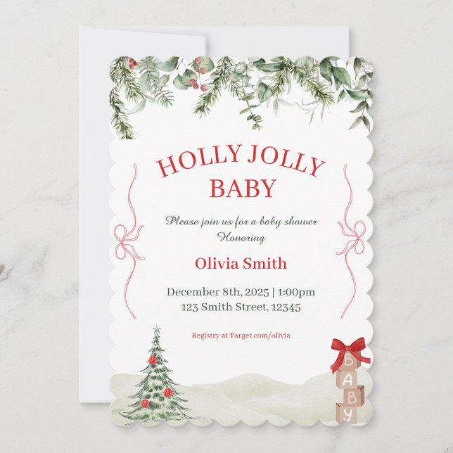Holly Jolly Christmas Baby Shower Invite Einladung (Vorderseite)