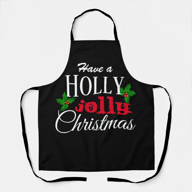 Holly Jolly Christmas Black Red White Schürze (Vorderseite)
