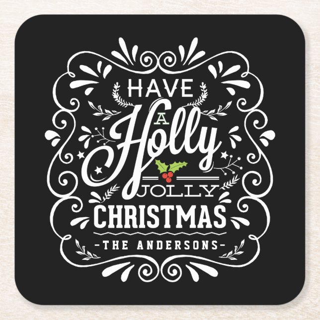 Holly Jolly Christmas Chalkboard Holiday Party Rechteckiger Pappuntersetzer (Vorderseite)
