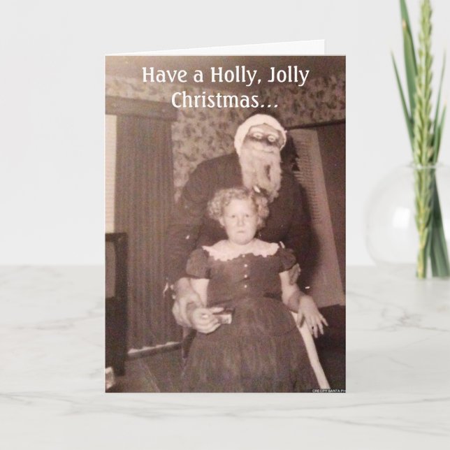 Holly Jolly Christmas Creepy Santa Card Dankeskarte (Vorderseite)