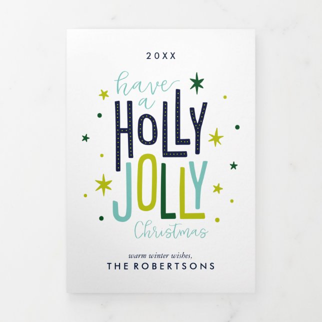 Holly Jolly Christmas Family Foto Dreifach Gefaltete Urlaubskarte (Cover)