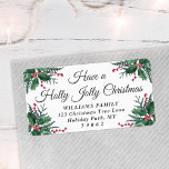 Holly Jolly Christmas Greenery Rücksendeadresse Adressaufkleber<br><div class="desc">Ich wünsche Euch ein frohes Weihnachtsfest, es ist die beste Zeit des Jahres! Fügen Sie eine stilvolle Finishing-Touch zu den Urlaubskarten-Umschlägen mit eleganten, individuellen Rücksendeadressen-Aufklebern hinzu. Der gesamte Text auf dieser Vorlage ist einfach zu personalisieren, um jeden beliebigen Text, wie zum Beispiel Frohe Weihnachten, Happy Holidays, Frohe Festtage, Neujahrsjubiläen etc.,...</div>