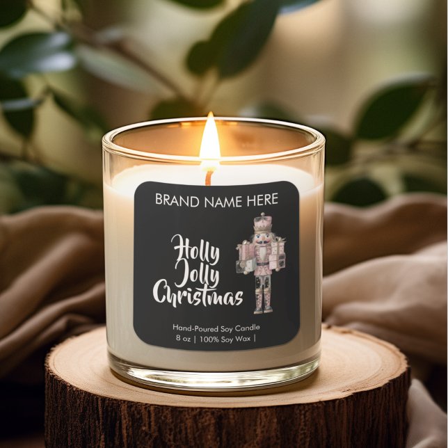 Holly Jolly Christmas | Modern Candle Labels Quadratischer Aufkleber (Von Creator hochgeladen)