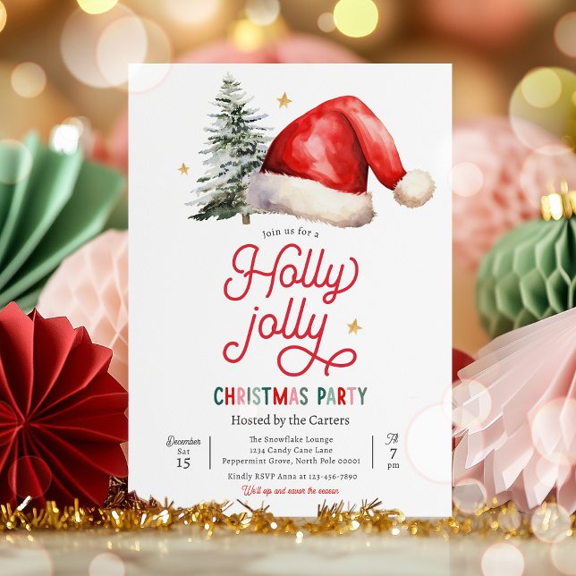 Holly Jolly Christmas Party Family Holiday Party Einladung (Von Creator hochgeladen)