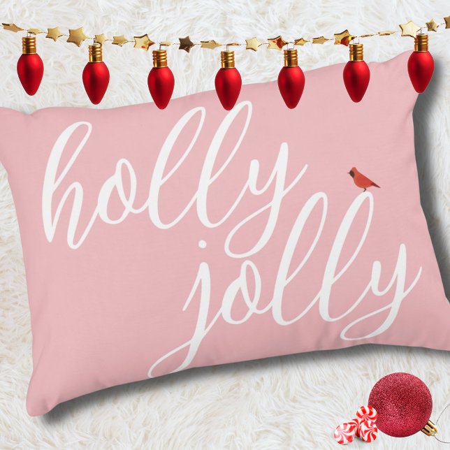 Holly Jolly Christmas Pink White Stilschrift Dekokissen (Von Creator hochgeladen)