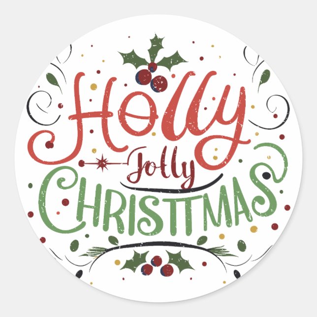 Holly jolly Christmas Runder Aufkleber (Vorderseite)