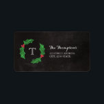 Holly Jolly Christmas Rustic Chalkboard Monogram Adressaufkleber<br><div class="desc">Charmantes,  rustikales Weihnachtsadressen-Etikett mit dem Original in einem heiligen Kranz auf einem Chalkboard-Hintergrund.</div>