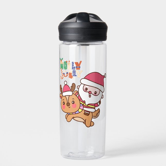 Holly Jolly Christmas Santa Riding Rentier Trinkflasche (Vorderseite)