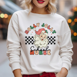 Holly Jolly Christmas School Nurse Retro Santa Sweatshirt