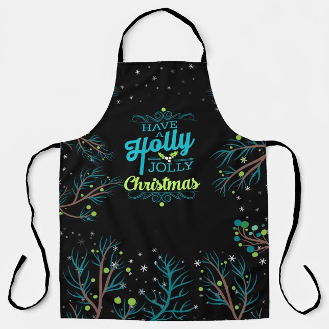 Holly Jolly Christmas Türkis Limon und Schwarz Schürze (Vorderseite)