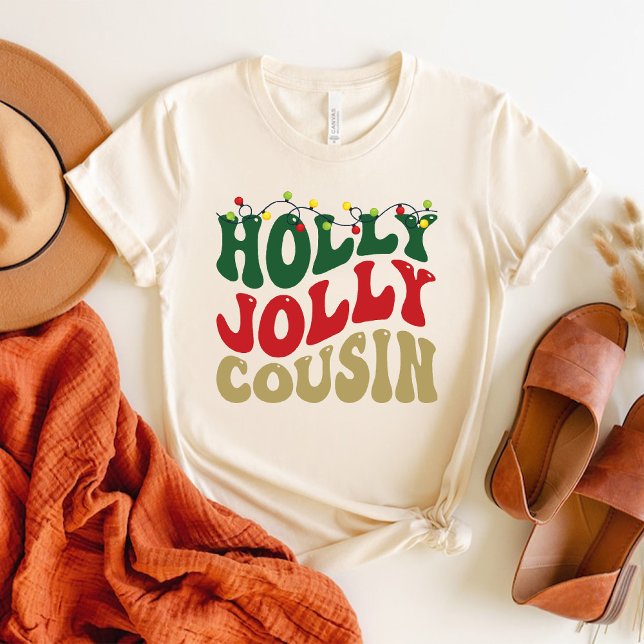 Holly Jolly Cousin Christmas Groovy White T-Shirt (Holly Jolly Cousin Christmas Groovy White T-Shirt)
