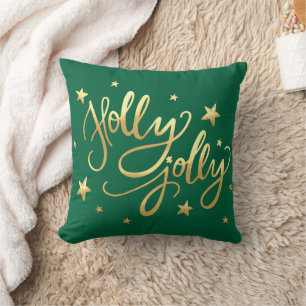 Holly Jolly   Elegante Gold-Imitate Foil Script Gr Kissen