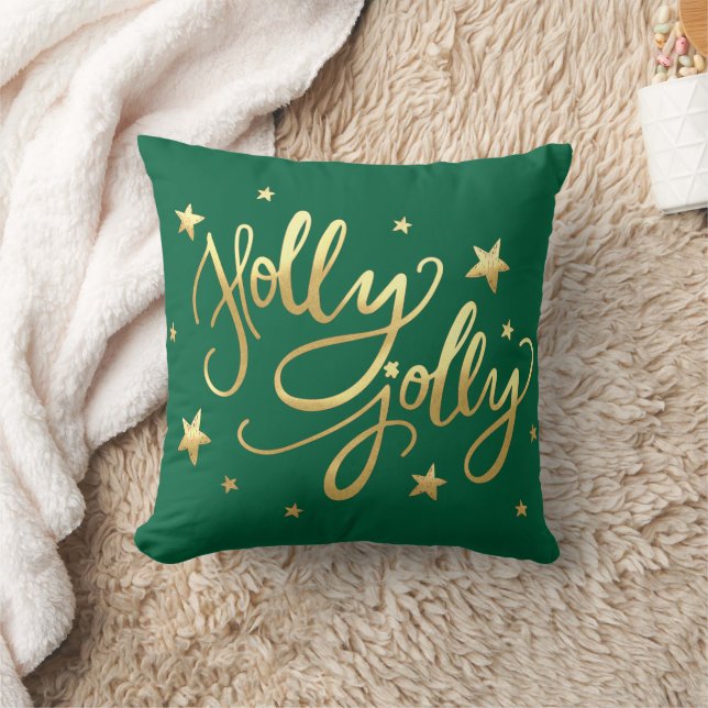 Holly Jolly | Elegante Gold-Imitate Foil Script Gr Kissen (Decke)