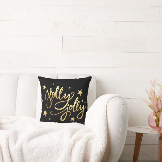 Holly Jolly | Elegante Gold Imitate Foil Script Kissen (Liege)
