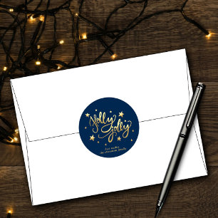 Holly Jolly Elegante Gold Imitate Foil Script Runder Aufkleber