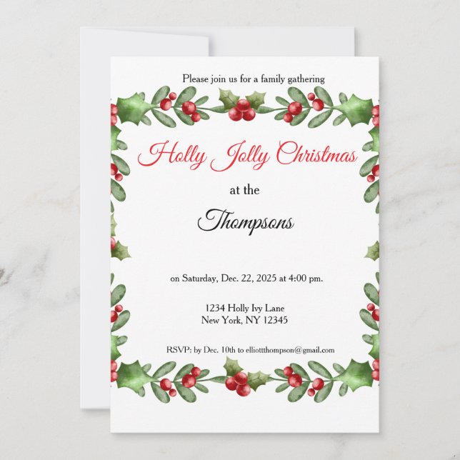 Holly Jolly Family Christmas Party  Einladung (Vorderseite)