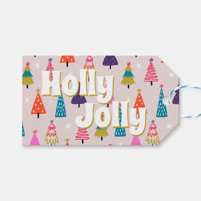 Holly Jolly Gift Tag Geschenkanhänger (Vorderseite (Horizontal))
