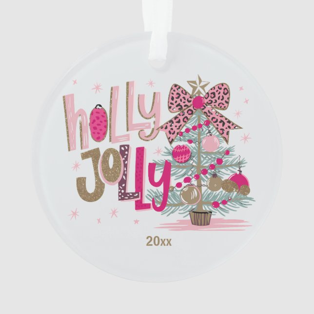 Holly Jolly Glam Pink Gold Leopard Print Christmas Ornament (Rückseite)