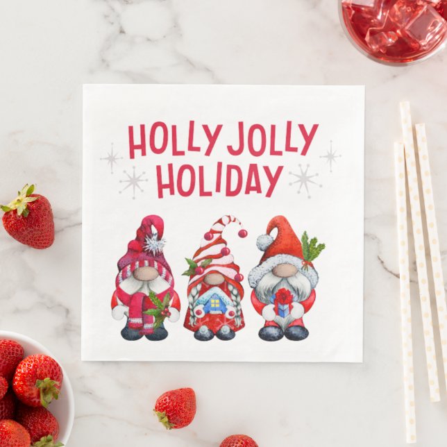 Holly Jolly Holiday Gnomes Serviette (Beispiel)