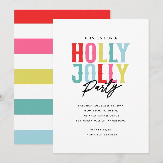 Holly Jolly Holiday Party Einladung (Vorne/Hinten)