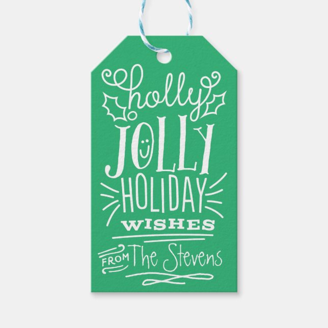 Holly Jolly Holiday wünscht Gift Tag Geschenkanhänger (Vorderseite)