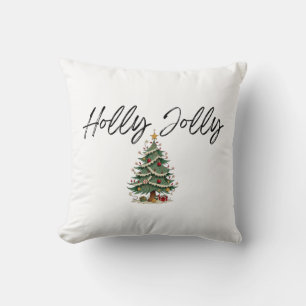 Holly Jolly Kalligrafie mit Vintage-Weihnachtsbaum Kissen