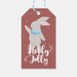 Holly Jolly Little Niedlich Bunny Dark Red und Blu Geschenkanhänger