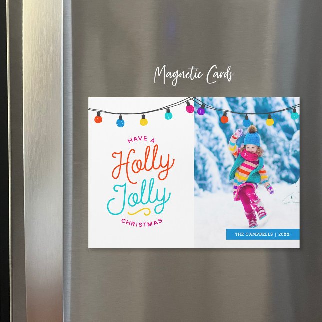 Holly Jolly | Magnetische Urlaubsfotokarte Magnetkarte (Von Creator hochgeladen)