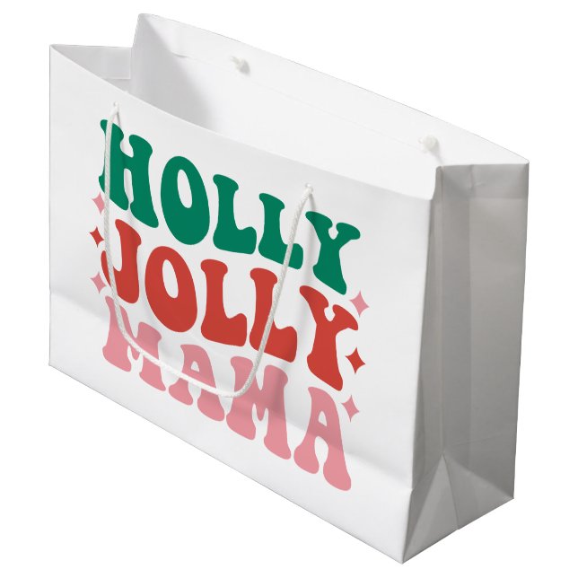 Holly Jolly Mama - Fun Holiday Design Große Geschenktüte (Vorderseite Schrägansicht)