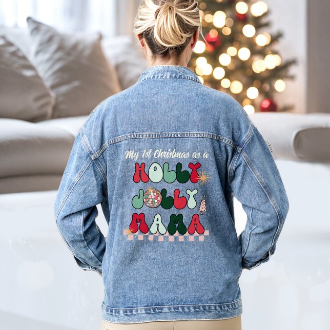 Holly Jolly Mama Text Christmas Denim Jacket Jeansjacke (Holly Jolly Mama Text Christmas Denim Jacket)