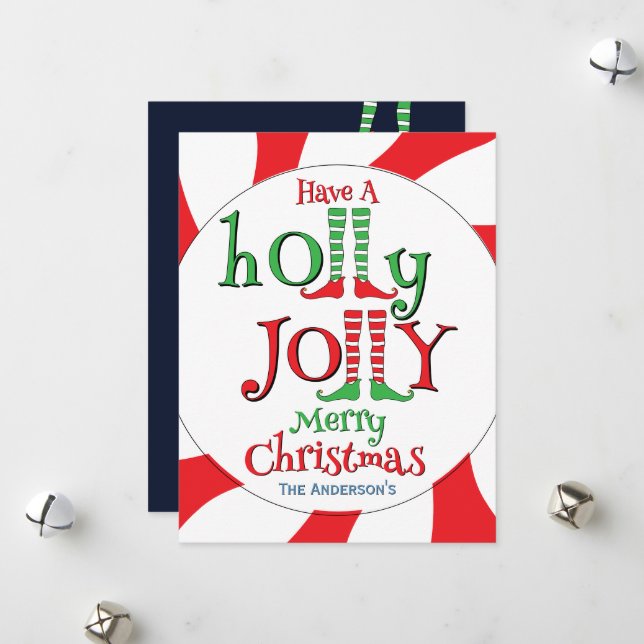 Holly Jolly Merry Christmas Elf Feiertagskarte (Vorderseite/Rückseite Beispiel)