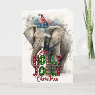 Holly Jolly Merry Christmas Santa Elephant Card Karte