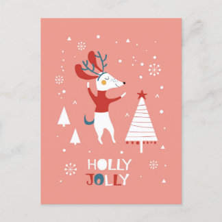 Holly Jolly mit Niedlicher Dog Weihnachtskarte Postkarte