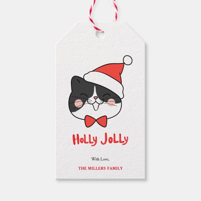 Holly Jolly Niedlich Christmas Santa Cat Geschenkanhänger (Vorderseite)
