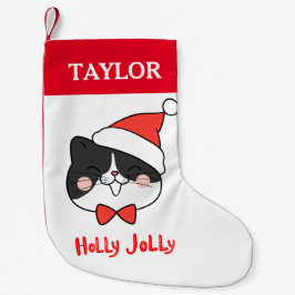 Holly Jolly Niedlich Christmas Santa Cat Kleiner Weihnachtsstrumpf