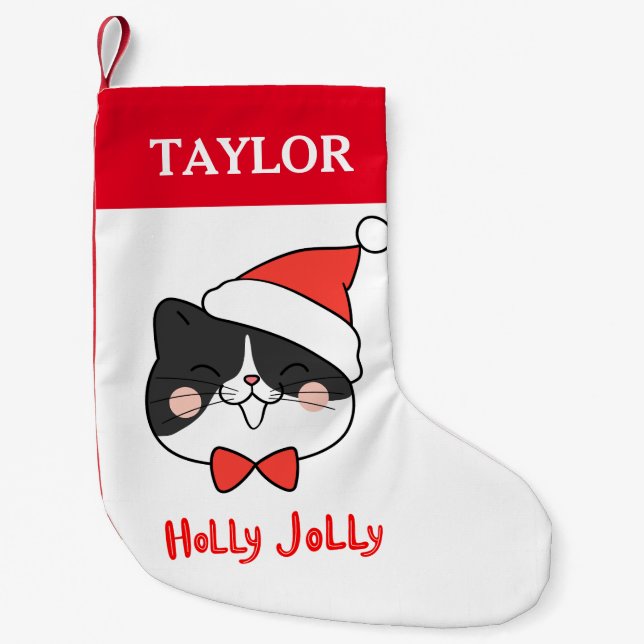 Holly Jolly Niedlich Christmas Santa Cat Kleiner Weihnachtsstrumpf (Vorderseite)