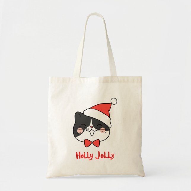 Holly Jolly Niedlich Christmas Santa Cat Tragetasche (Vorne)