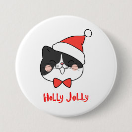 Holly Jolly Niedlich Kawaii Santa Cat Button