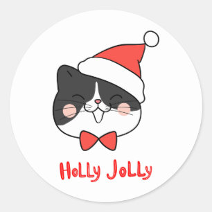 Holly Jolly Niedlich Kawaii Santa Cat Runder Aufkleber
